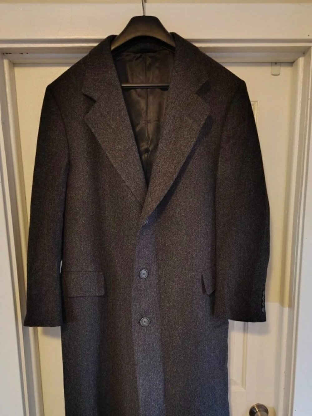 Vintage Hart Schaffner Marx Herringbone Wool Overcoat Charcoal